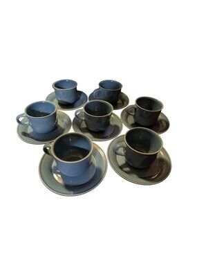 Nancy Calhoun Light Blue Cups & Saucers Set Of 7 Japan - Vintage Ceramic Dinnerw